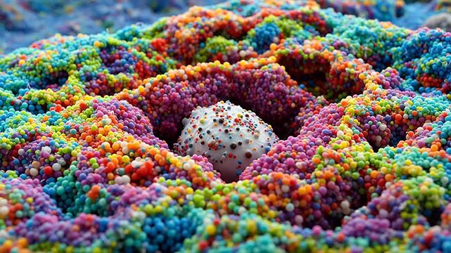 Colorful candy balls surrounding a central treat