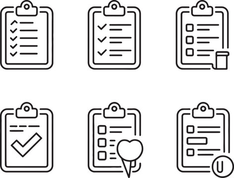 Clipboard icons set vector illustration of paper documents, files, notes, checklists and office business forms for web and design usage