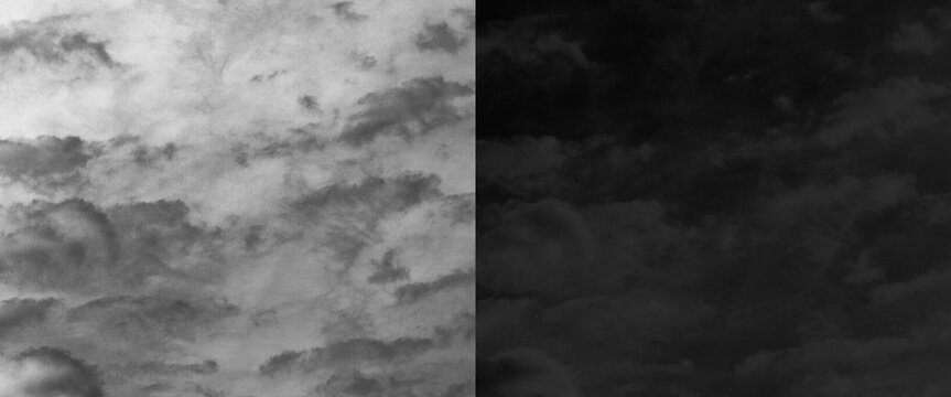 Vintage monochrome cloud texture, antique etched sky illustration, dramatic black and white storm clouds, grainy charcoal sketch background