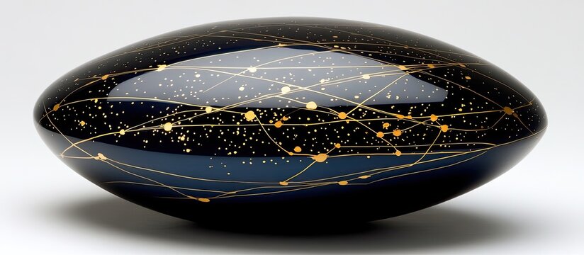 Gilded Constellations on a Dark, Glossy Cosmic Egg Sculpture