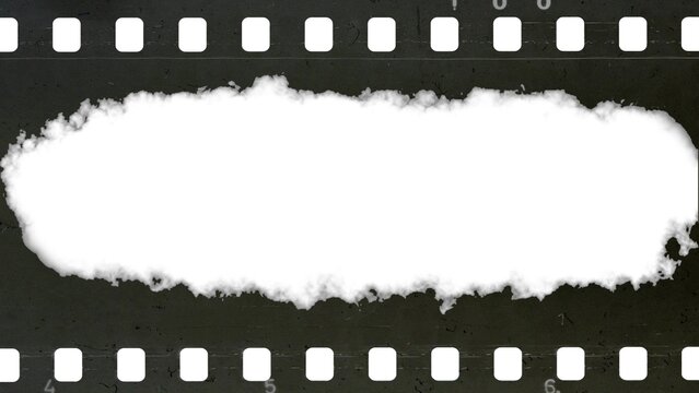 Damage to an old celluloid film strip. Tearing. Burning. Transition. Glitches. Overlay.