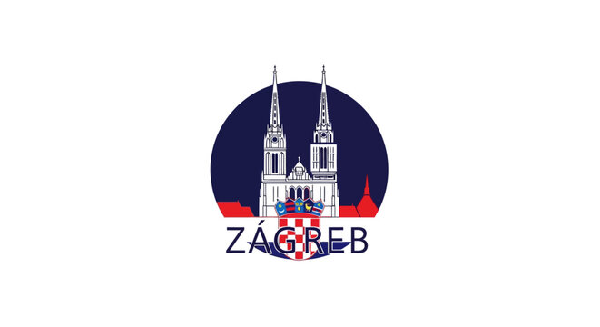 Colorful Illustration of Zagreb Cathedral and Cityscape.