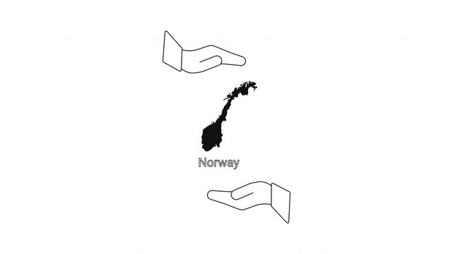 Norway map held between two hands, symbolic representation of support and care.