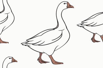 Fototapeta premium White geese in various poses on a clean background