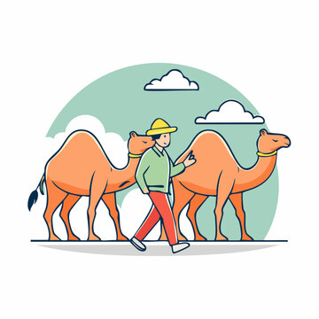 Man Walking Two Camels