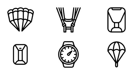 Parachute Icons, Skydiving Gear, Adventure Symbols, Sport Equipment Vector Set © Farzana