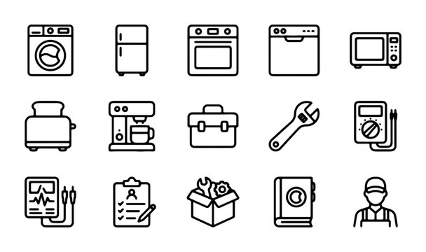 Home Appliance and Repair Icons Set, Vector Graphics for Service and Maintenance