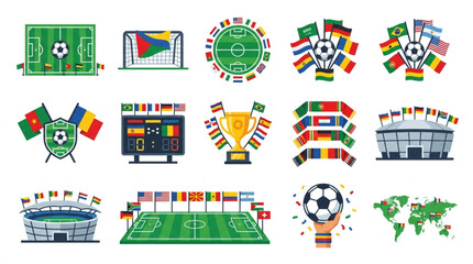 Collection of soccer and football related icons and illustrations. © Dina