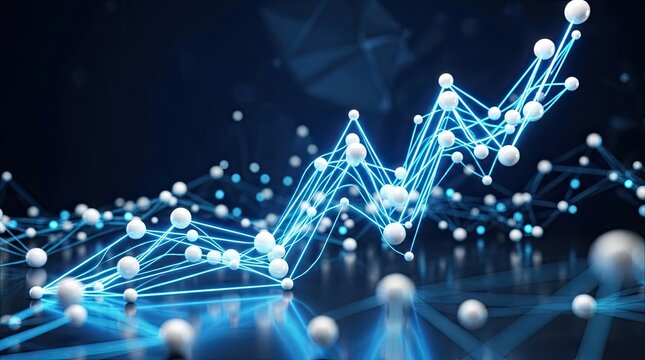 Abstract Network Growth Chart with Glowing Spheres and Lines.