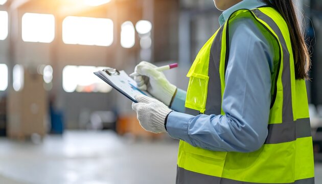 Faceless Safety Worker Marking Clipboard During Industrial Risk Assessment Inspection