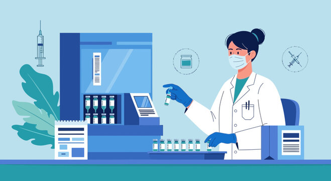 Scientist working with laboratory equipment, analyzing samples in a modern research facility