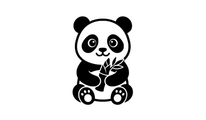 Sitting cute panda silhouette vector holding bamboo on white background, minimal wildlife art © MdFaruk
