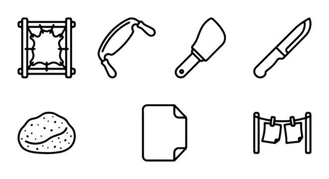 Leatherworking Tools Vector Icons, Hide Processing, Crafting Supplies, Vintage Crafting Equipment