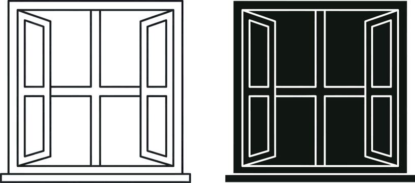 Vector illustration of two open windows with black and white designs
