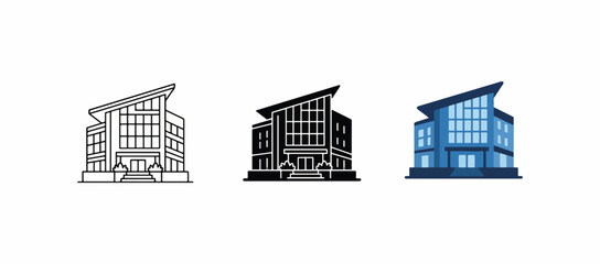 Modern office building icon set, corporate headquarters real estate vector template in line and flat styles. ©  Art