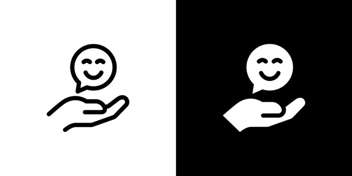 Happiness Within Hand Smile Icon concept with flat Black White Background. Vector illustration.