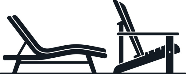 Minimalist black silhouette illustration of two adjustable lounge chairs side by side showing reclined and upright positions for outdoor seating design © PARVIN