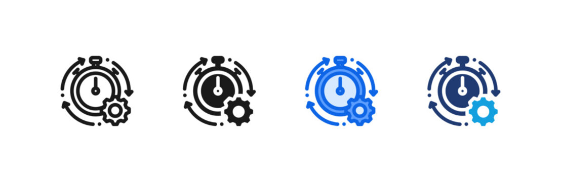 Workflow Efficiency Stopwatch Gear icon multiple style collection. Vector illustration.
