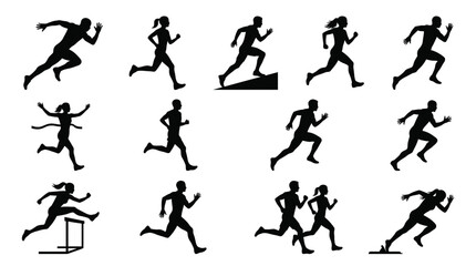 Fototapeta premium Professional Running Silhouette Bundle with Athletes Jogging and Sprinting Icons