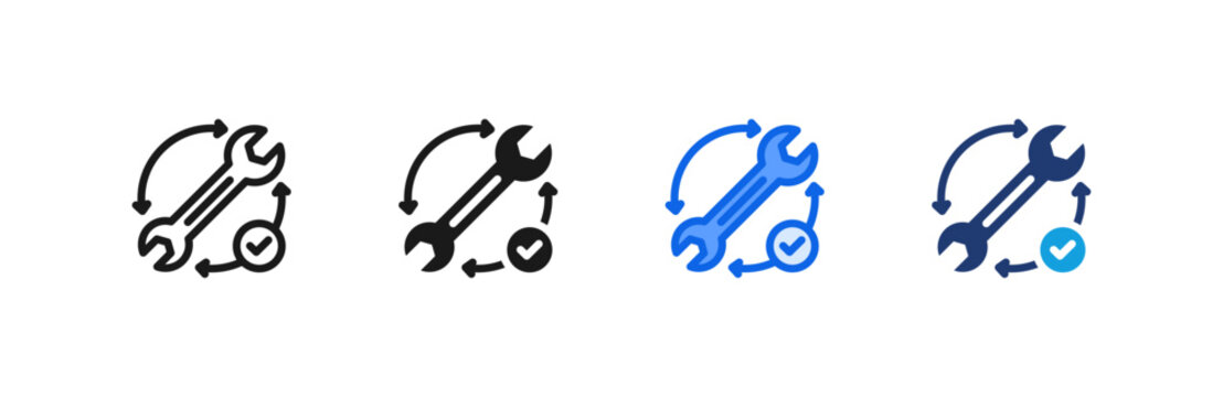 Corrective Action Repair Wrench icon multiple style collection. Vector illustration.