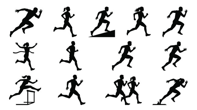 Professional Running Silhouette Bundle with Athletes Jogging and Sprinting Icons