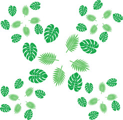 Monstera and palm leaves pattern, tropical green leaves background. © Adeel
