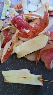Bio waste, organic kitchen waste, compostable food scraps, vegetable peels, fruit waste, natural organic garbage for composting and recycling. Sustainable waste management concept showing environmenta