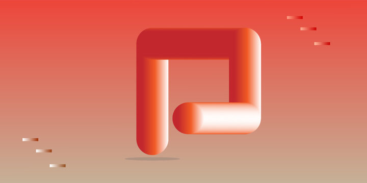 Abstract 3D coral red geometric capsule shape on soft gradient background