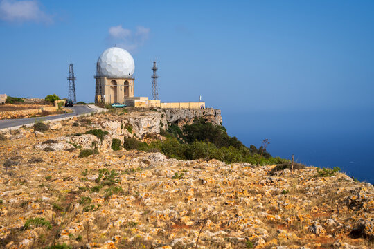 The Dingli aviation radar station on the edge of high cliffs in Malta