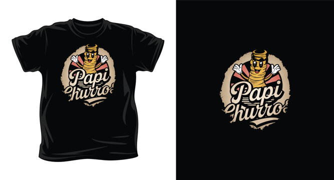 Black t-shirt with papi churro logo design