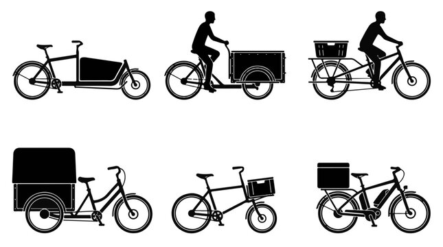 Diverse Cargo Bikes Silhouettes for Delivery and Transportation