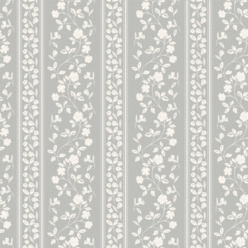 Vintage stripe garden floral seamless pattern design, old retro wallpaper printable repeating background. Cottage style printable endless seamless pattern.