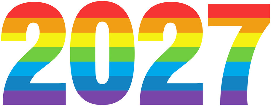 Rainbow 2027 number illustration. Colorful pride celebration typography design.