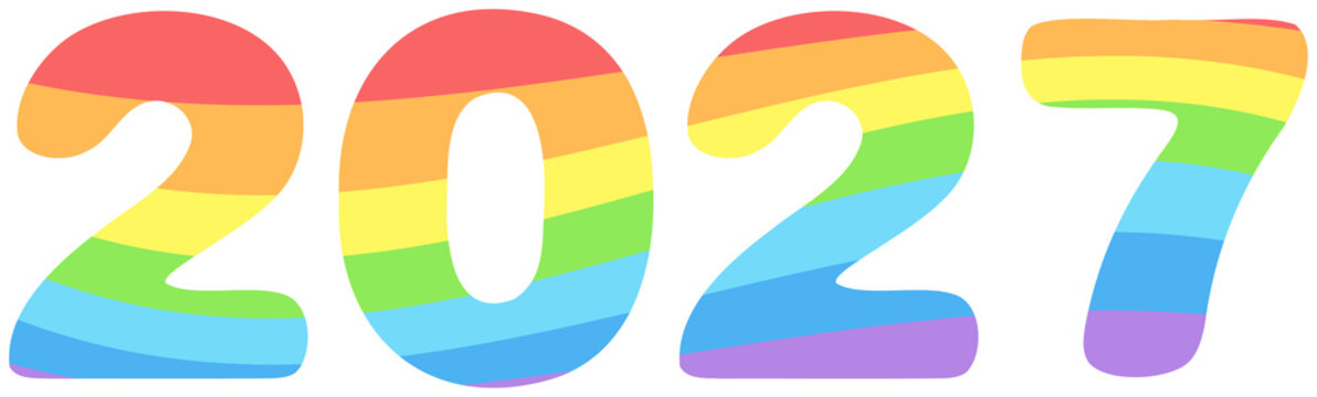 Rainbow 2027 number illustration. Colorful pride celebration typography design.