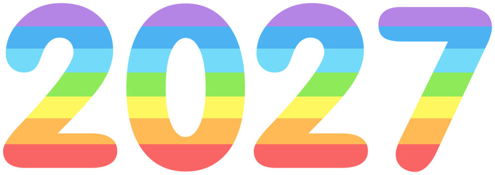 Rainbow 2027 number illustration. Colorful pride celebration typography design.