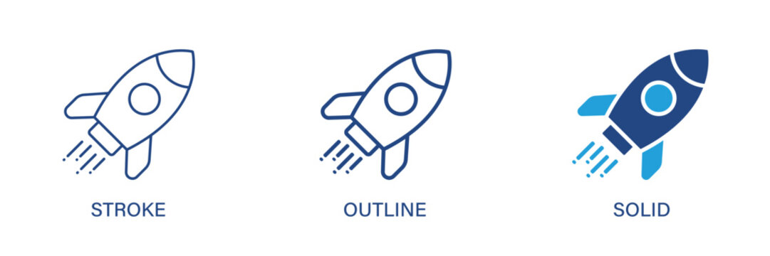 Startup icon with editable stroke, outline and solid styles. Startup, innovation, business, investment, launch, funding icons. Vector icon illustration.