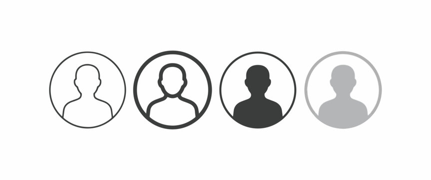User profile avatar icon set, default member placeholder vector template in line and flat styles