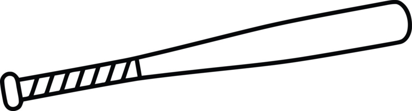 Black outline of a baseball bat with striped grip on a white background, sports equipment