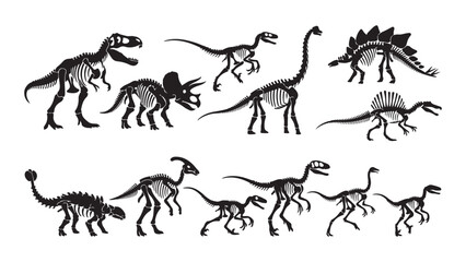 Collection of Dinosaur Skeleton Silhouettes for Paleontology and Education © MD