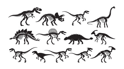 Dinosaur Skeleton Silhouettes - Fossilized Prehistoric Creatures Vector Set © MD