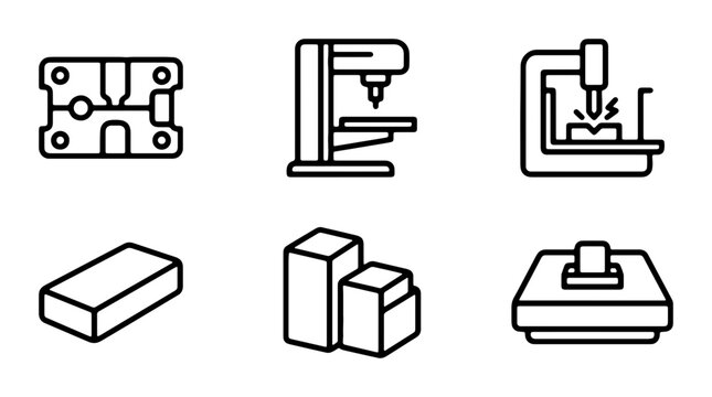 Industrial Machine Icons: CNC, Milling, Lathe, Metalworking, Manufacturing, Engineering Tools