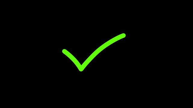 Glowing green checkmark on a black background with white space