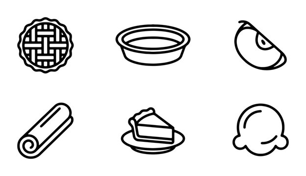 Apple Pie Icons, Dessert Vector Graphics, Baking Elements, Sweet Food Illustrations
