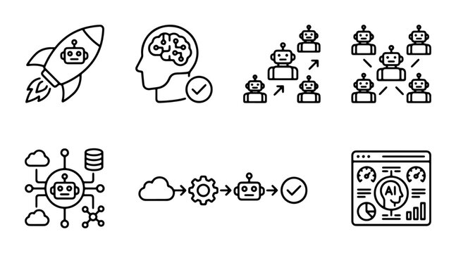 AI Robot Icons Set, Machine Learning & Automation Vector Graphics, Technology & Innovation Symbols, Digital Intelligence & Robotics Concepts