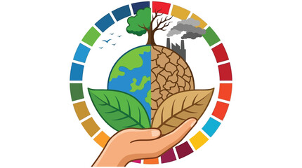 Fototapeta premium Earth And Foliage Illustration With Circular Rainbow Background