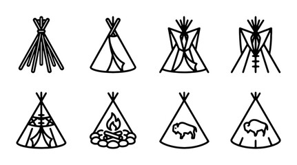 Native American Teepee Icons, Indigenous Shelter Symbols, Tribal Dwelling Illustrations, Vector Set © Sakib