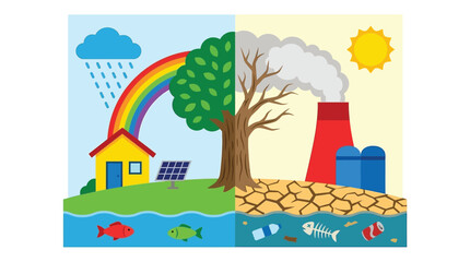 Fototapeta premium Climate contrast illustration featuring weather landscape and environmental elements