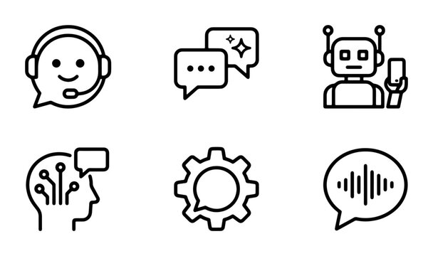 AI Chatbot Icons, Customer Support Symbols, Technology Interface Elements, Communication Graphics, Vector Set