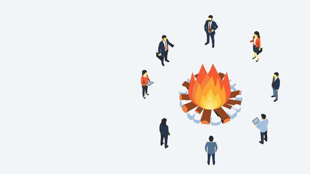 Business people around burning money circle concept