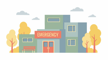 Emergency room building exterior illustration in flat cartoon style © Artification